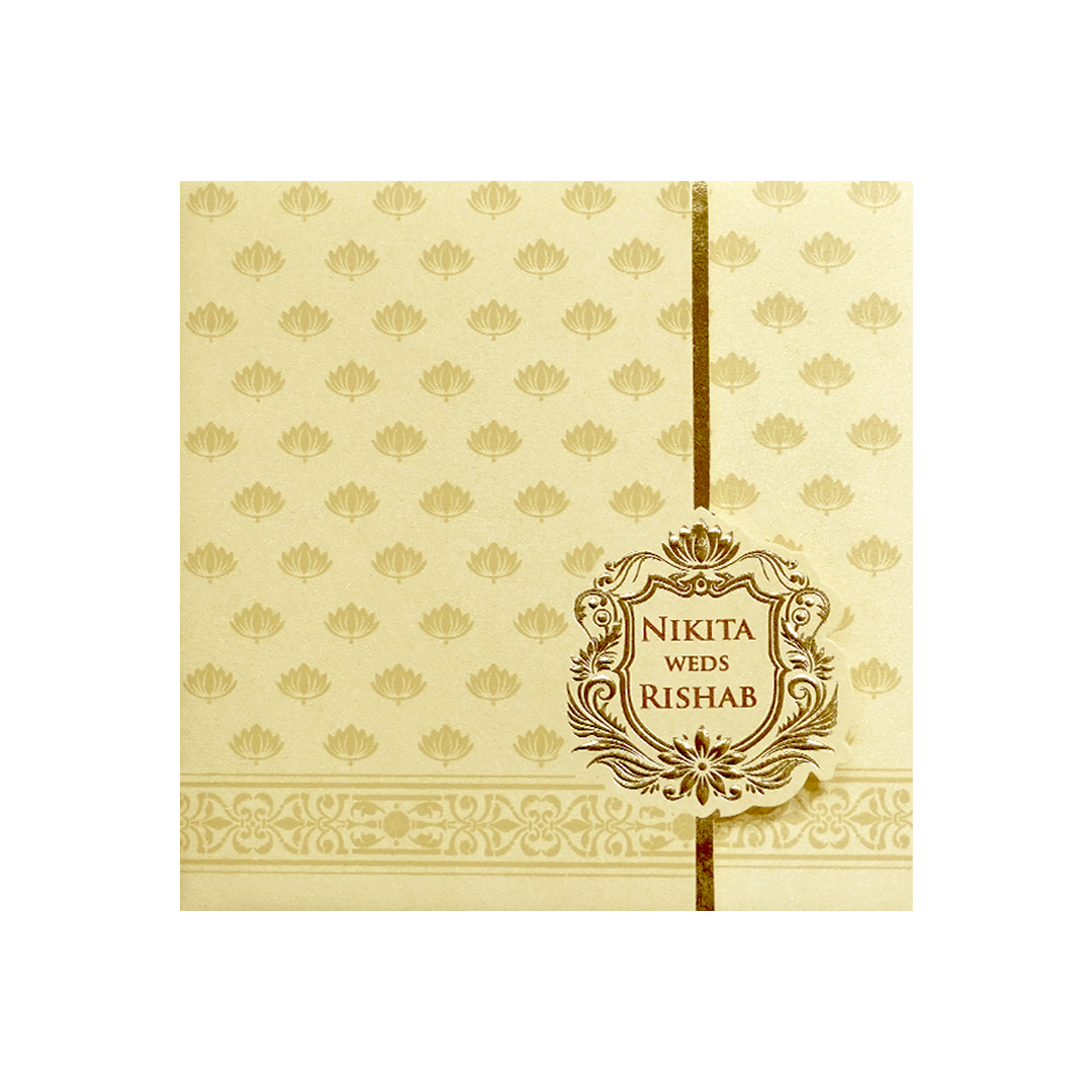 Ivory Gold Lotus Pattern Wedding Invitation Card-KPR06200