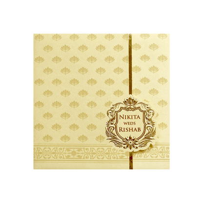 Ivory Gold Lotus Pattern Wedding Invitation Card-KPR06200