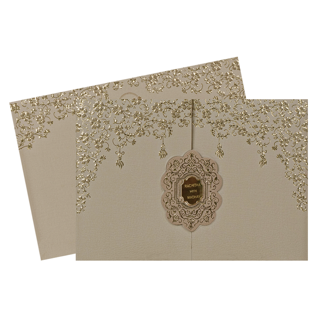 Pink Gold Floral Embossed Wedding Card-KSI64670