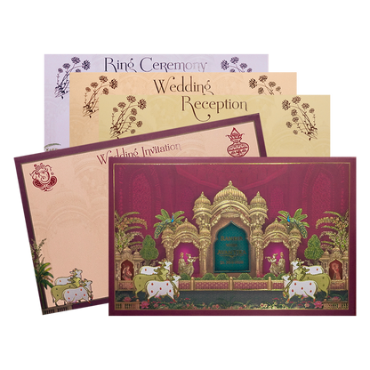 Pink Palace Cow Procession Padded Wedding Card-KSH72070