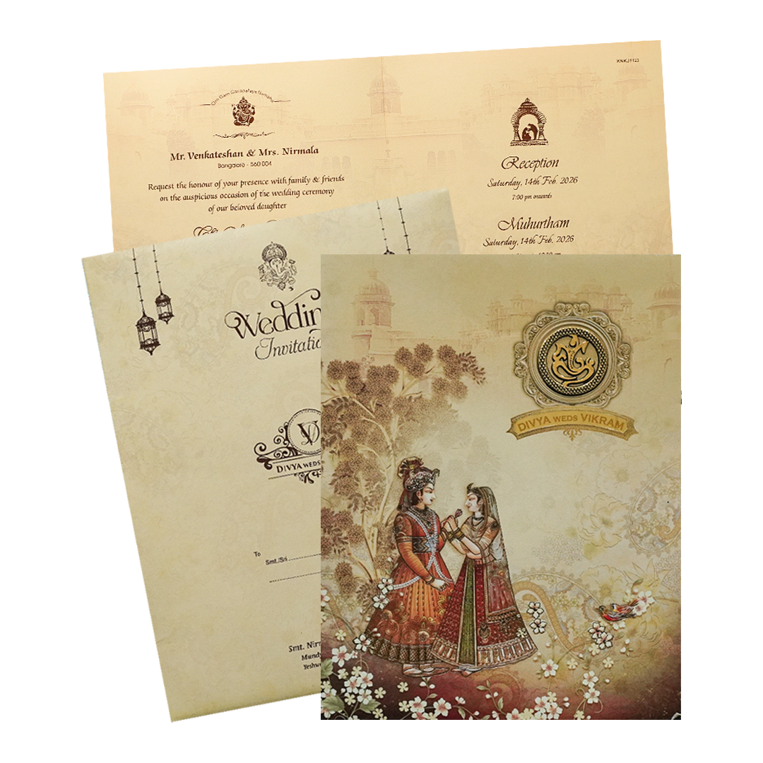 Royal Ganesha Couple Wedding Card-KNKJ1123