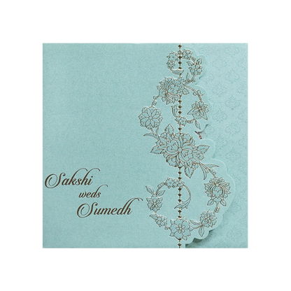 Sky Blue Floral Laser Cut Wedding Card-KPR06160