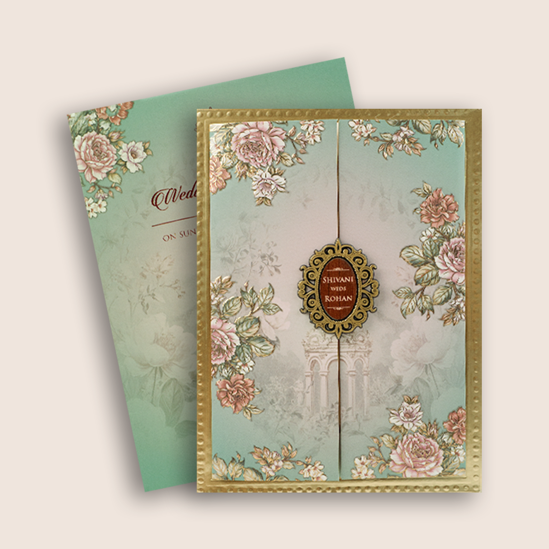 Green Embossed Rose Floral Marriage Card - KVN07940