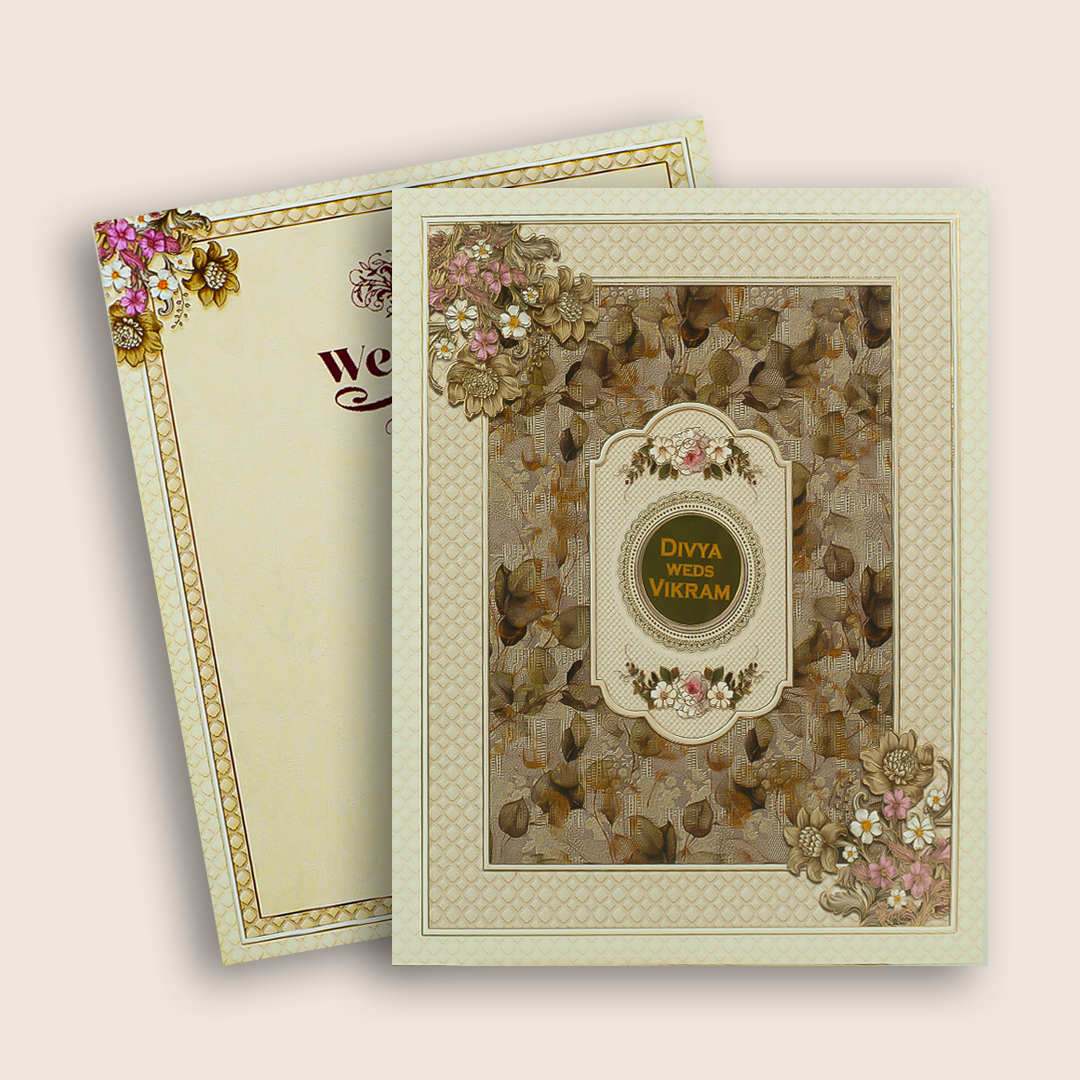 Brown Vintage Floral Pattern Wedding Card - KNKN6322
