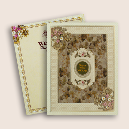 Brown Vintage Floral Pattern Wedding Card - KNKN6322