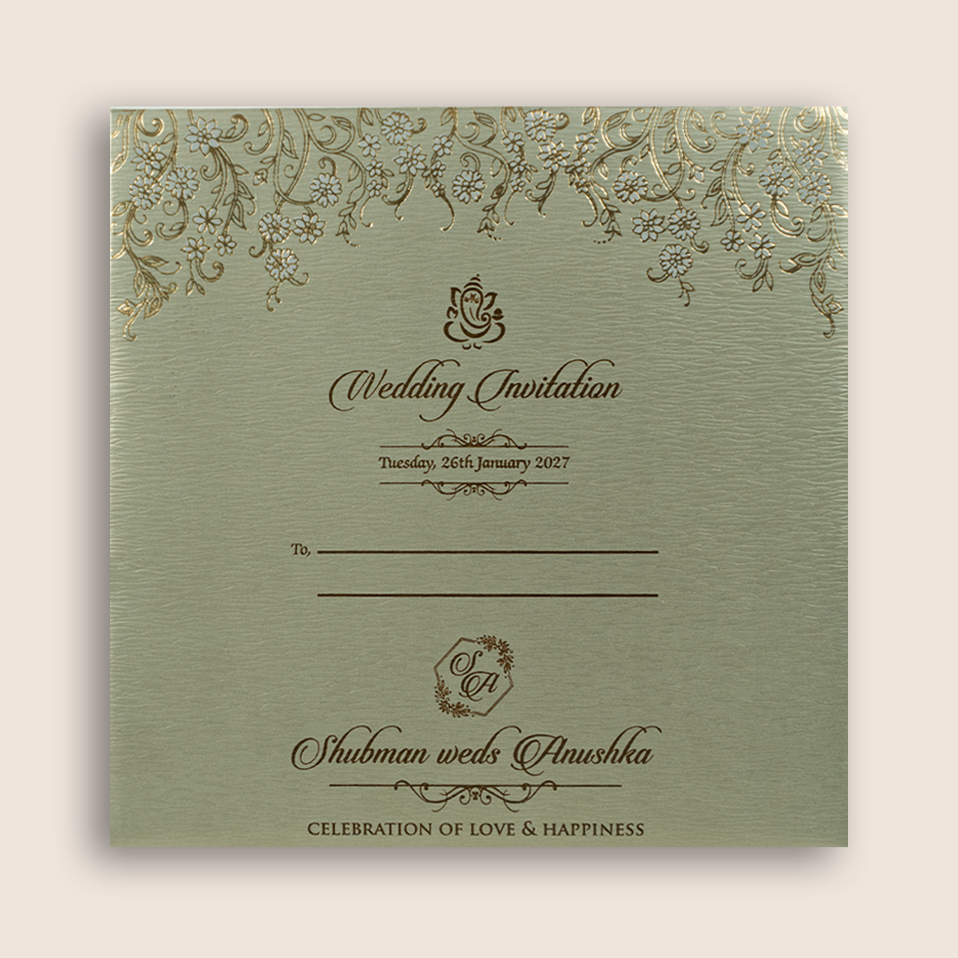 Grey Embossed Floral Wedding Invitation - KRB10120