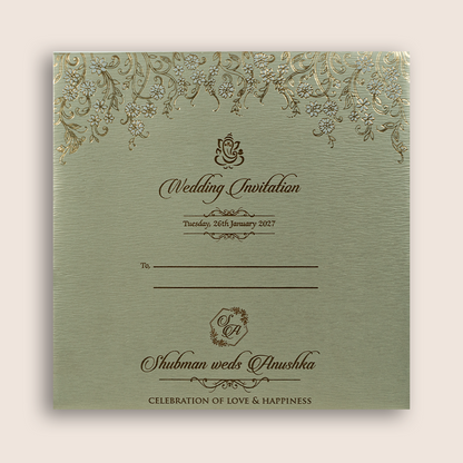 Grey Embossed Floral Wedding Invitation - KRB10120