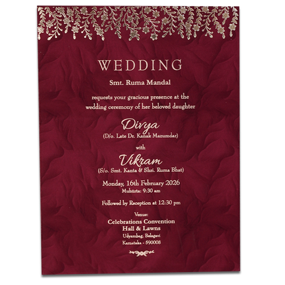 Red Gold Single Sheet Wedding Card-KNPD1485