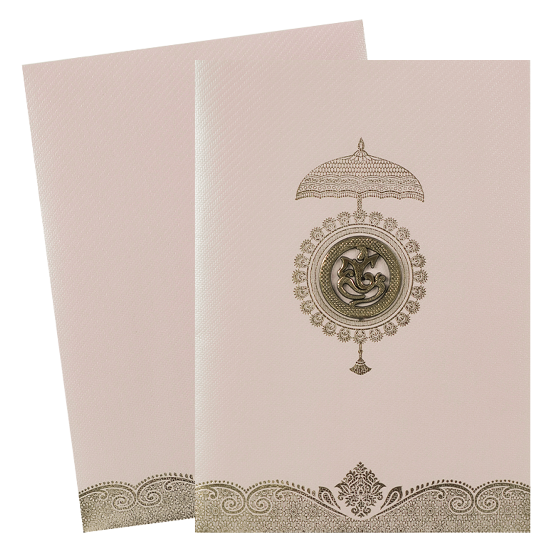 Pink Gold Umbrella Wedding Card-KNKTPL024