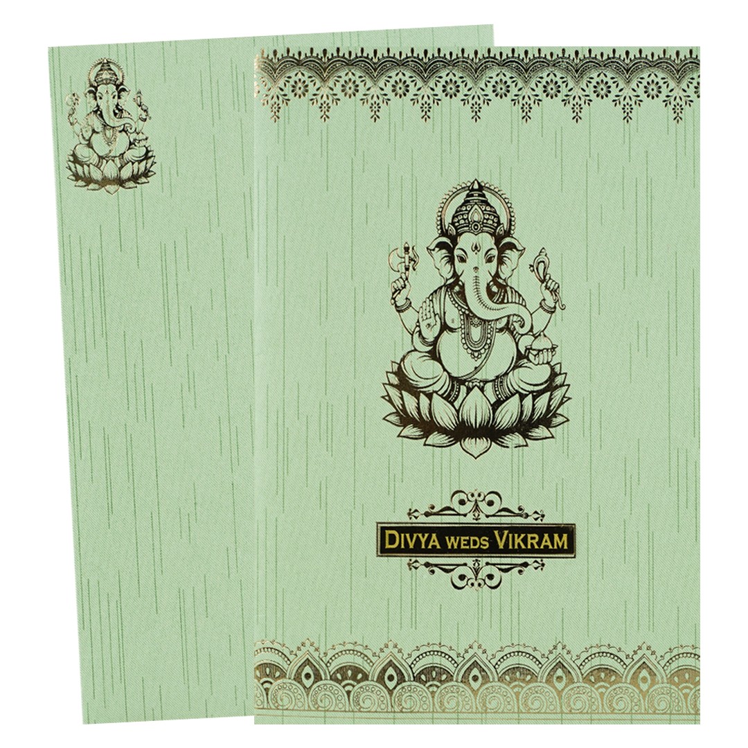 Green Floral Ganesha Wedding Card-KNKR051GN