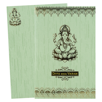 Green Floral Ganesha Wedding Card-KNKR051GN