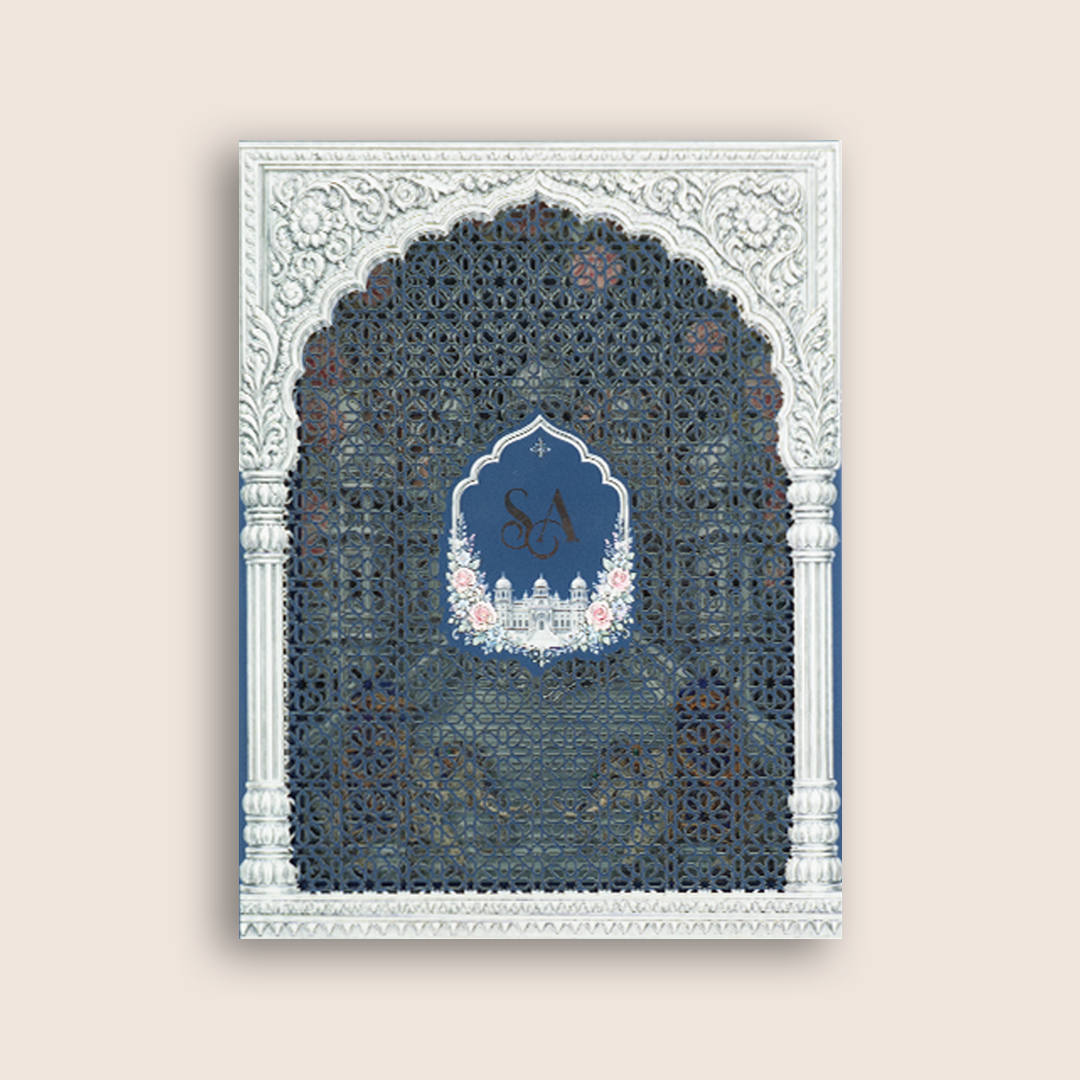 Royal Blue Premium 3D Palace  Booklet Style Wedding Invitation - KNLW202576
