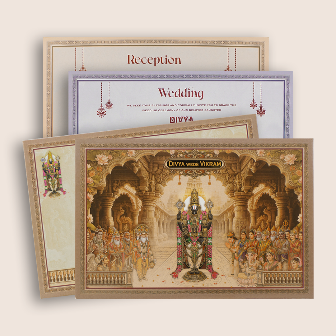 Brown Royal Lord Balaji Padded Wedding Card - KNAK4707