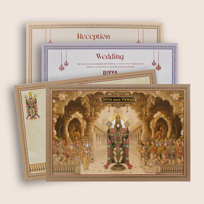 Brown Royal Lord Balaji Padded Wedding Card - KNAK4707