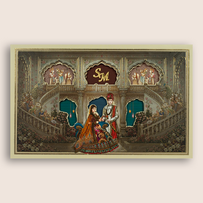 Dark Grey Bride Groom Laser Cut Padded Wedding Card - KRE28900