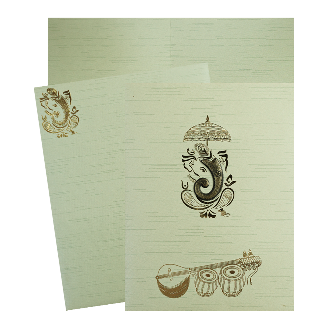 Mint Green Musical Ganesha Wedding Card-KNKR5025N