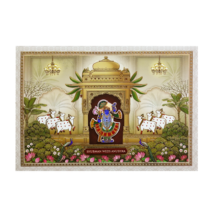 Pichwai Art Padded Embossed Wedding Invitation Card-KRB09610