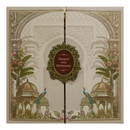 Cream Palace Padded Wedding Card - KSH72710