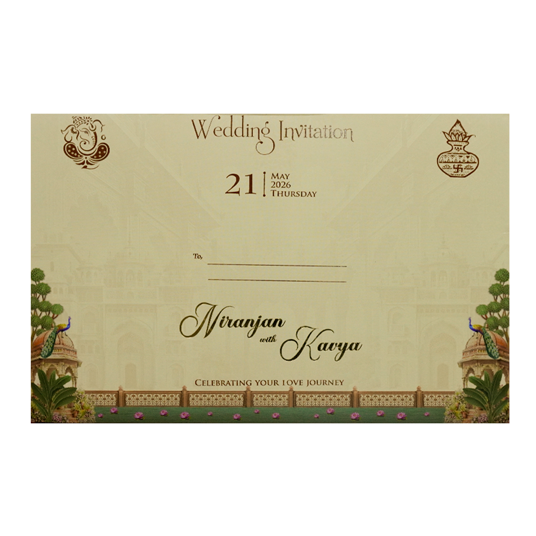 Grey Palace Floral Padded Wedding Card-KSH72180