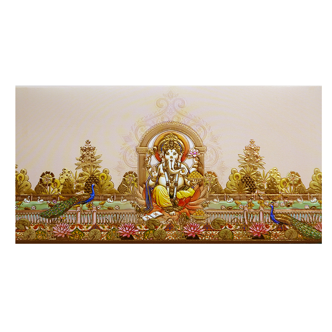 Pink Embossed Ganesha Boxed Type Wedding Card-KPR06450