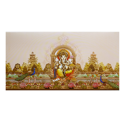 Pink Embossed Ganesha Boxed Type Wedding Card-KPR06450