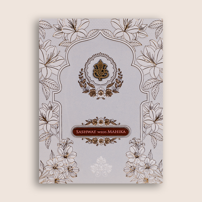 White Embossed Floral Wedding Invitation Card - KRE29510