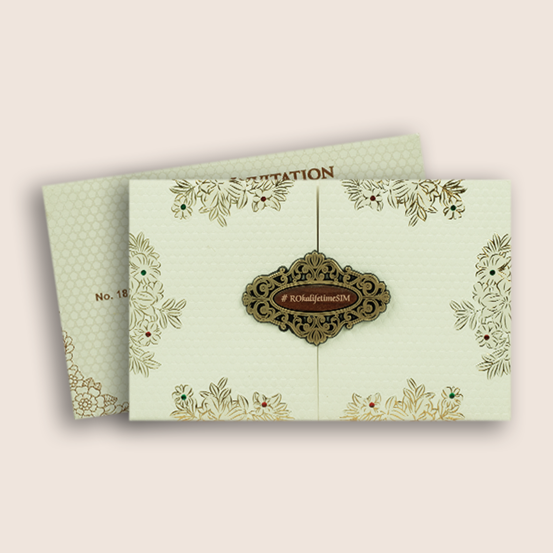 White Floral Lattice Padded Wedding Invitation Card- KJTS1853