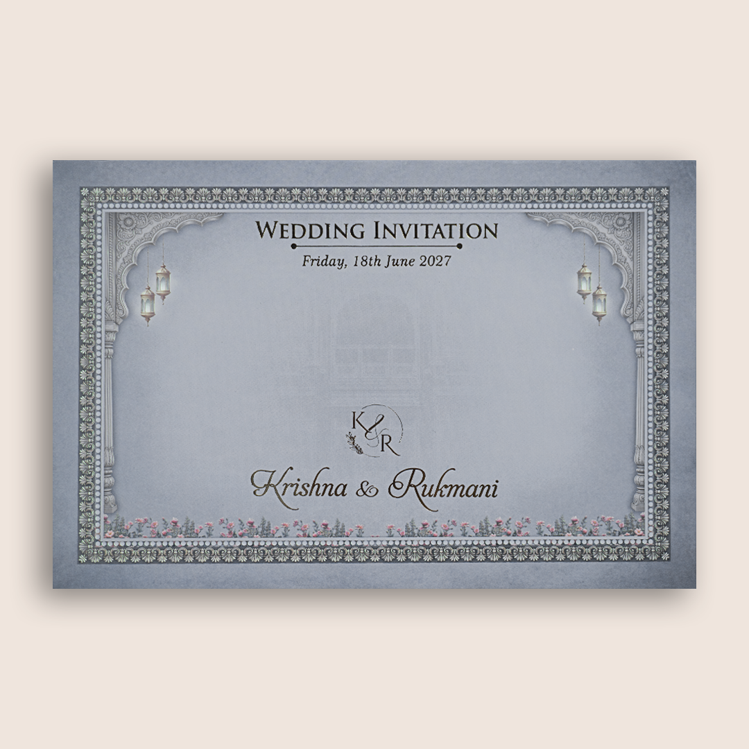 Grey Horse Chariot Padded Wedding Invitation Card - KJTS1926