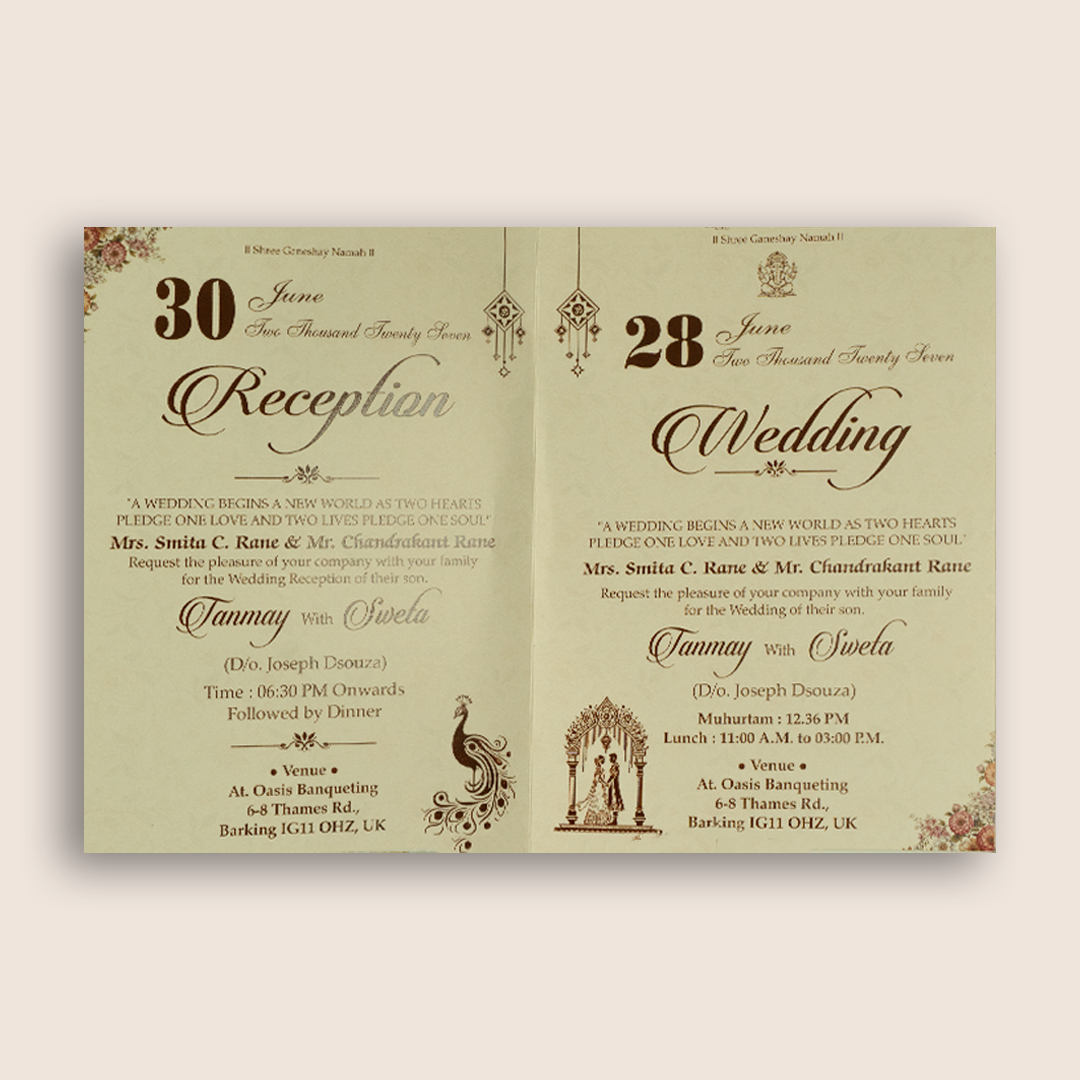 Cream Floral Door Style Marriage Card - KSH73460
