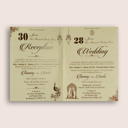 Cream Floral Door Style Marriage Card - KSH73460