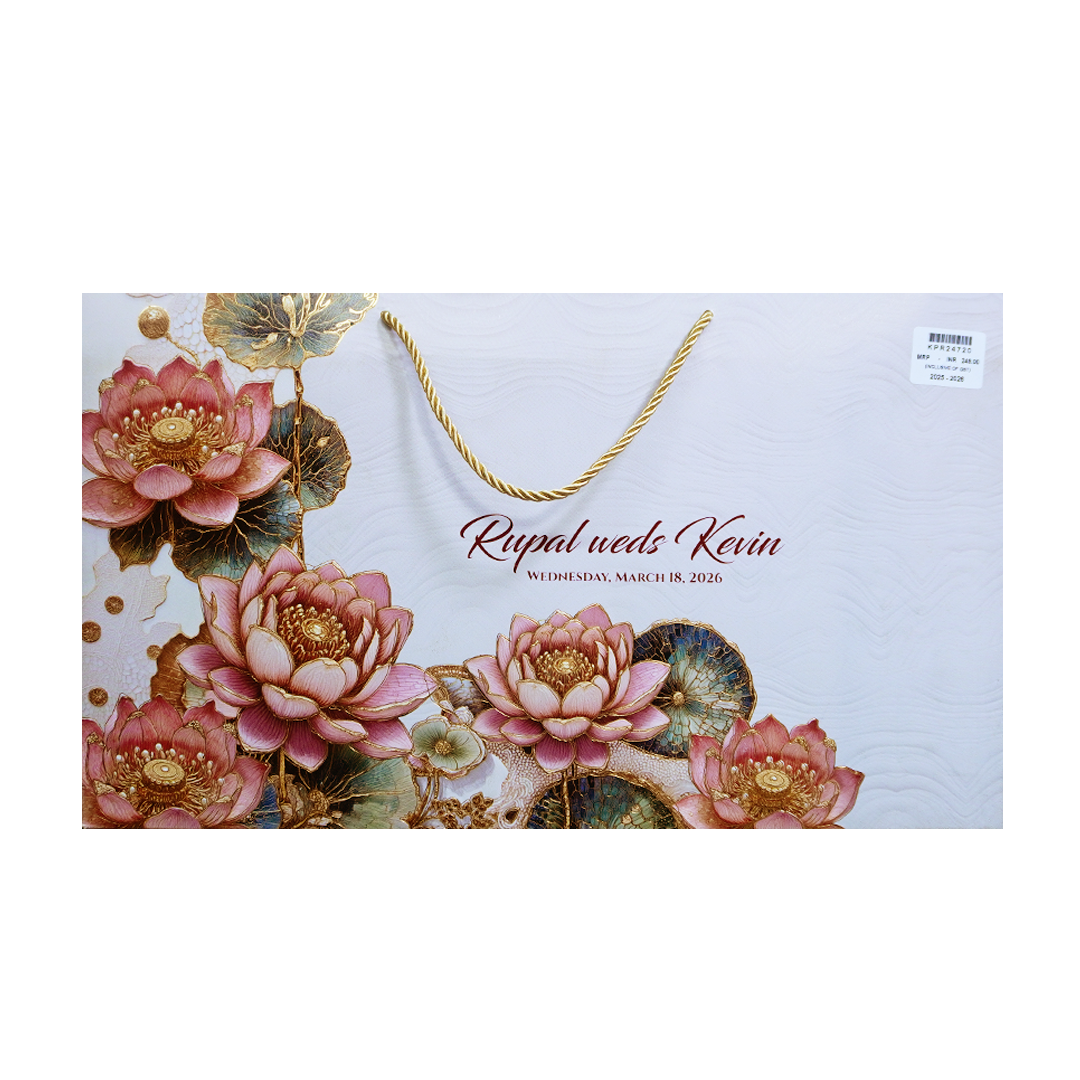 Pastel Lotus Floral Padded Wedding Invitation Card-KPR24720
