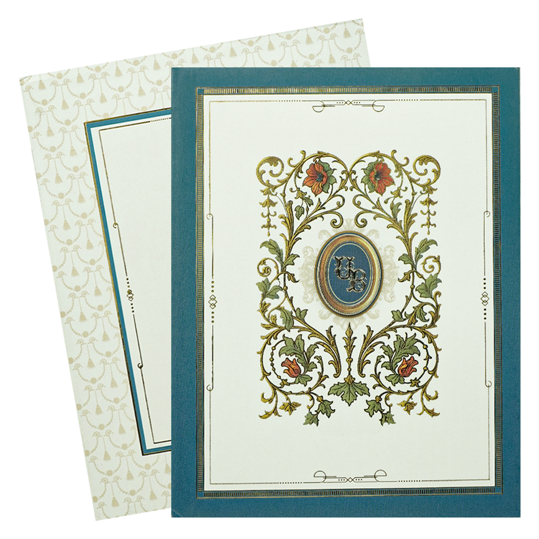 White Elegant Floral Padded Wedding Card - KBM05040
