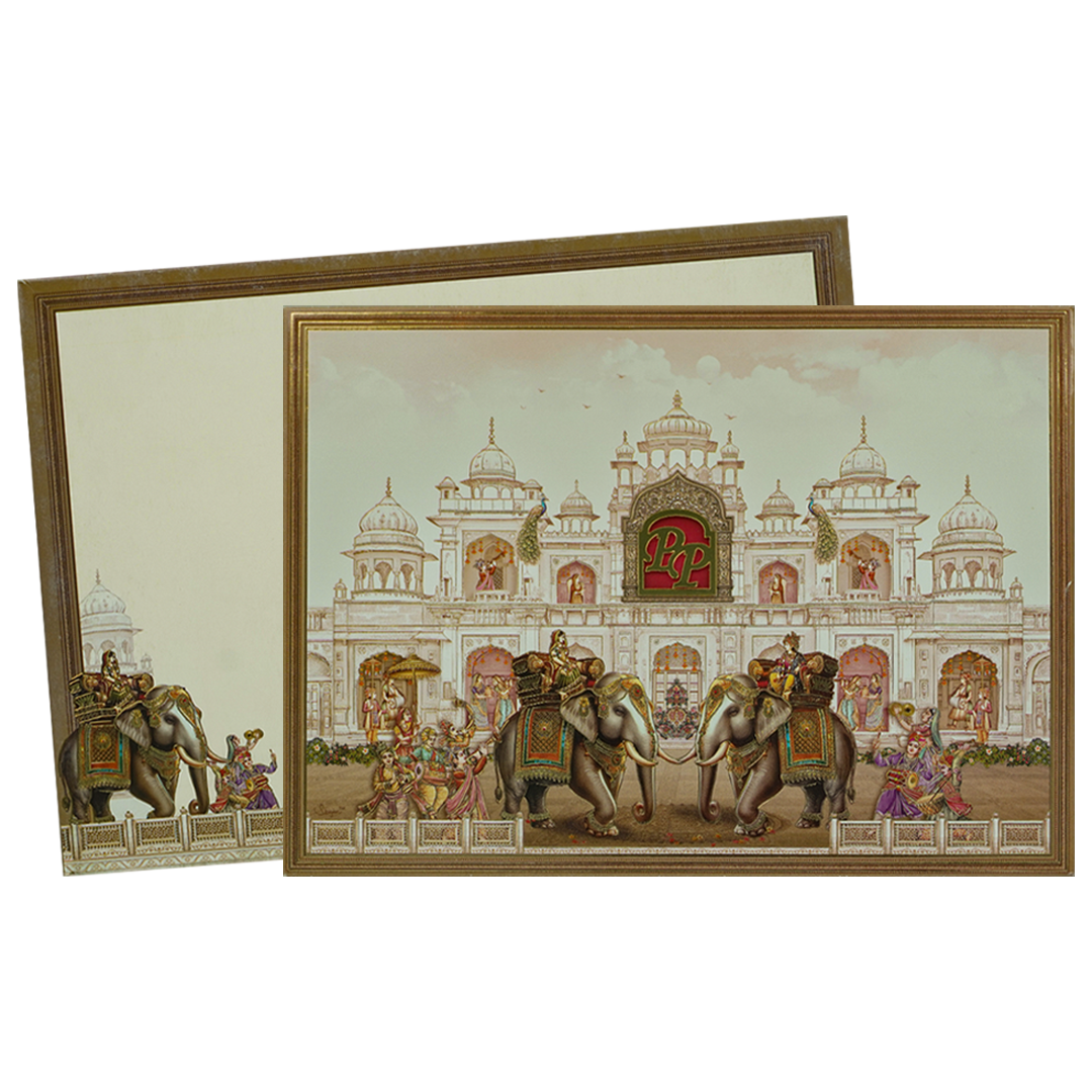 Brown Palace Elephant Padded Premium Wedding Card - KAK01770