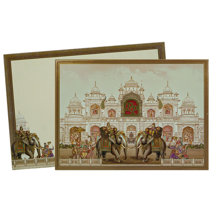 Brown Palace Elephant Padded Premium Wedding Card - KAK01770