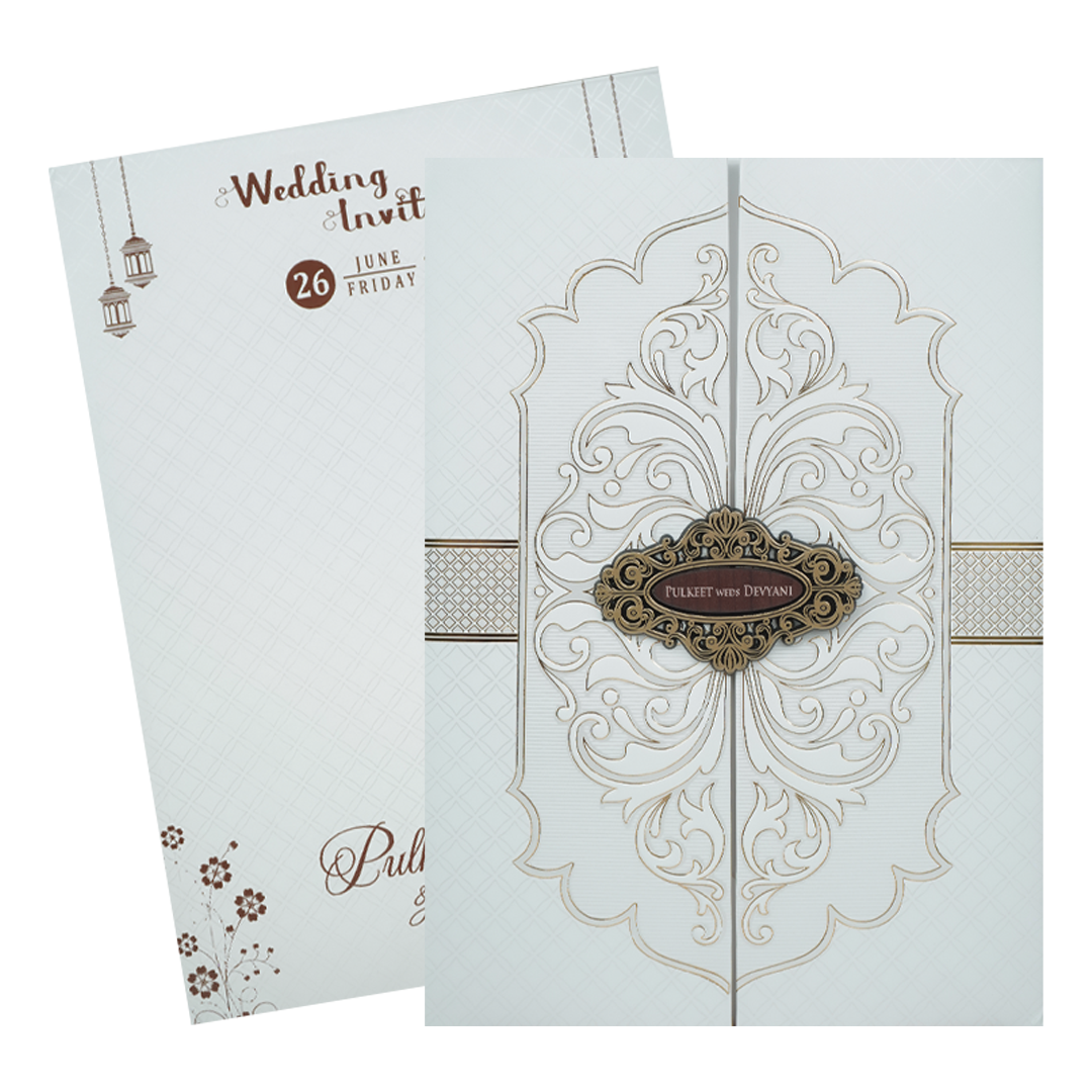 White Gold Elegant Padded Wedding Card-KJTS1719