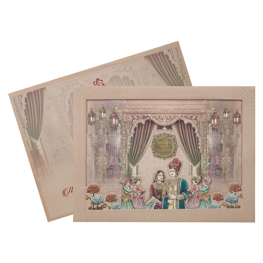 Pink Laser Cut Padded Wedding Card-KJTS3687