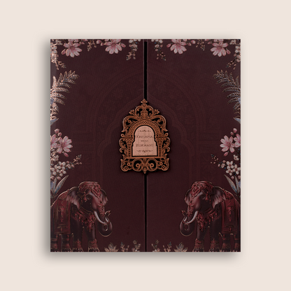 Brown Floral Padded Door Style Invitation Card - KJTS1936