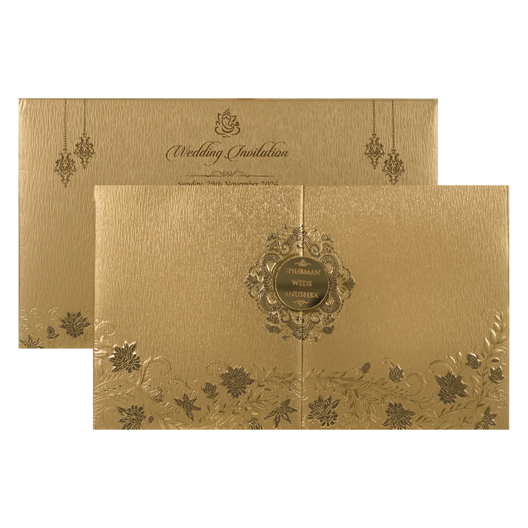 Gold Floral Door Style Padded Wedding Card-KRB09320