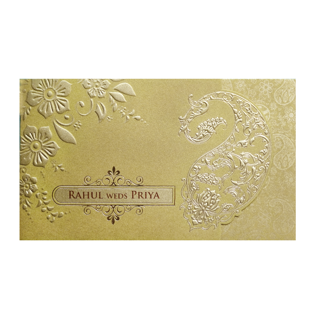 Gold Embossed Paisley Wedding Invitation Card-KPR06370
