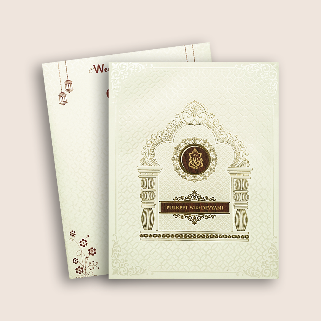 White Floral Mandap Padded Wedding Invitation Card - KJTS1858