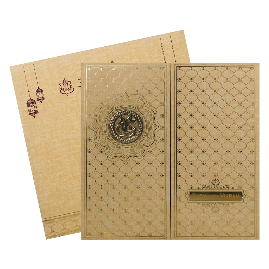 Gold Gatefold Lattice Wedding Card-KNPO5522N