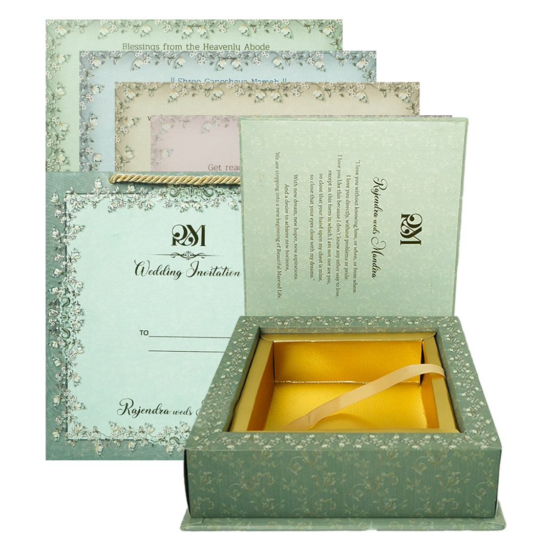 Green Floral Frame Wedding Invitation Box - KSI64190