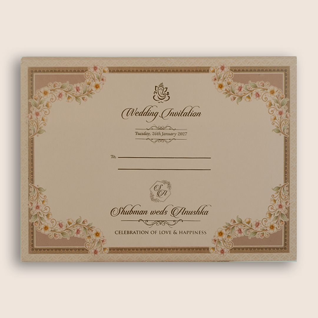 Pale Pink Floral Door Style Padded Wedding Card - KRB10800