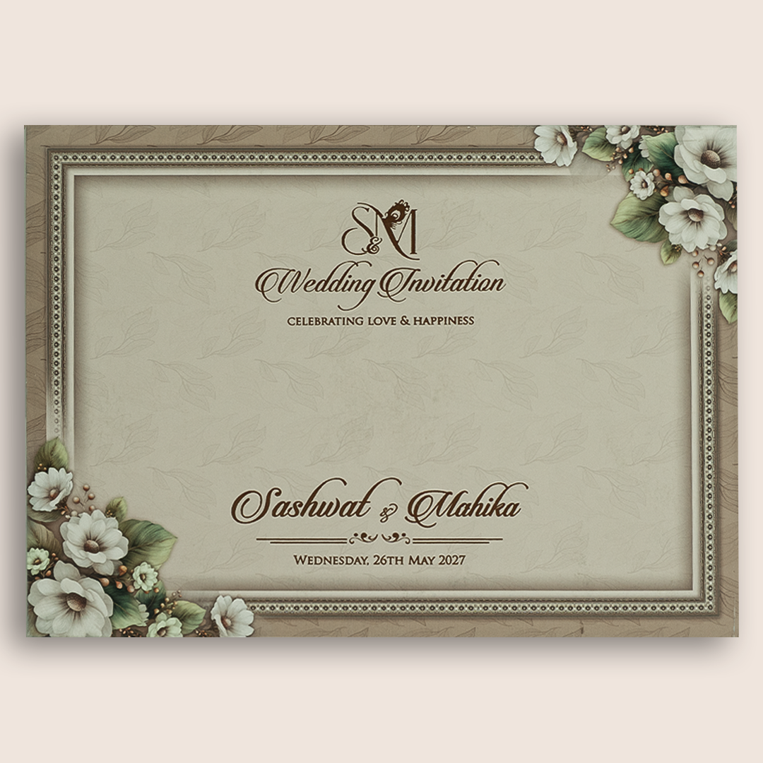 Pastel Brown Floral Padded Invitation Card - KRE28740
