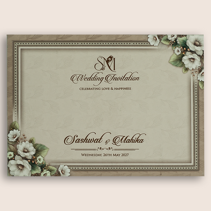 Pastel Brown Floral Padded Invitation Card - KRE28740