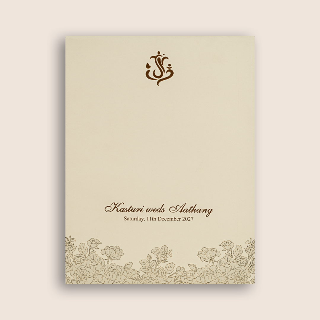 Ivory Embossed Floral Padded Invitation Card - KPR010250