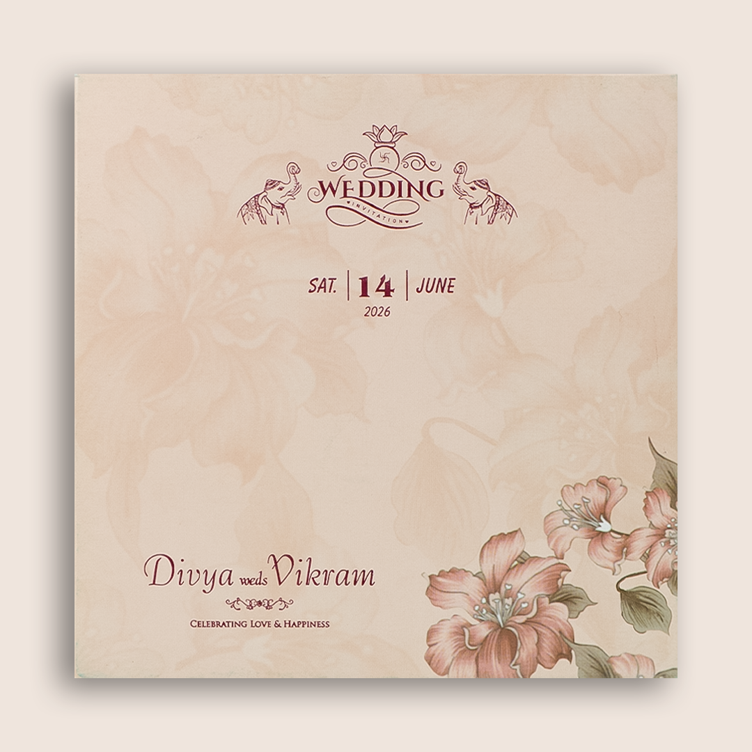 Peach Laser Cut Floral MDF Wedding Card - KNKA8050
