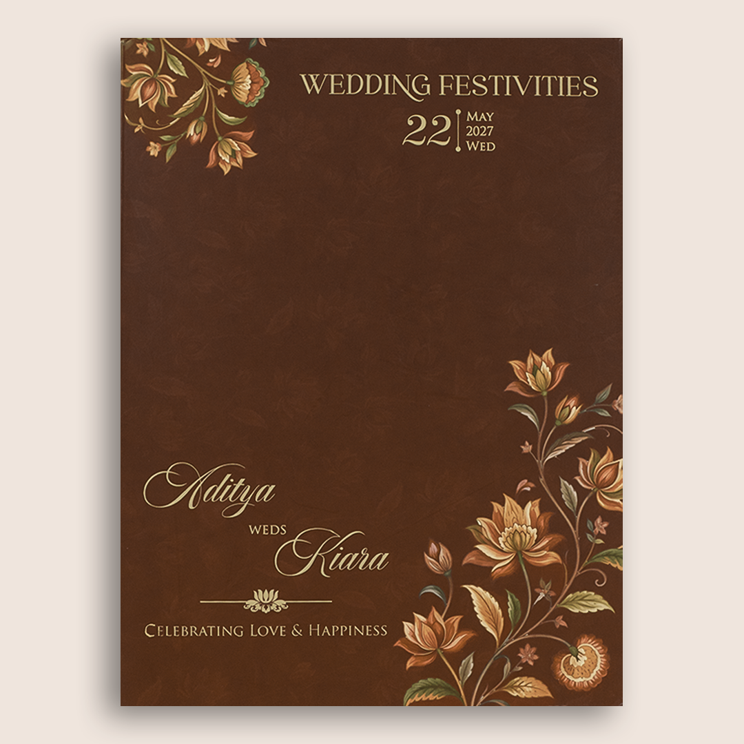 Maroon Embossed Floral Door Style Padded Wedding Card - KFR17520