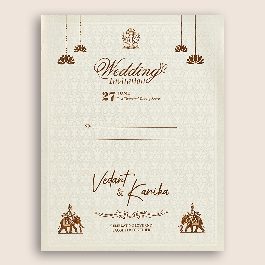 White Embossed Floral Padded Wedding Card - KSH27290