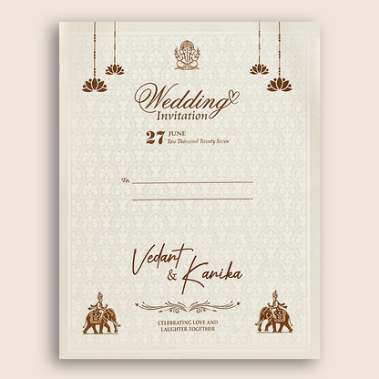 White Embossed Floral Padded Wedding Card - KSH27290